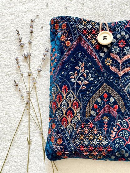Embroidered Floral Navy Book Sleeve
