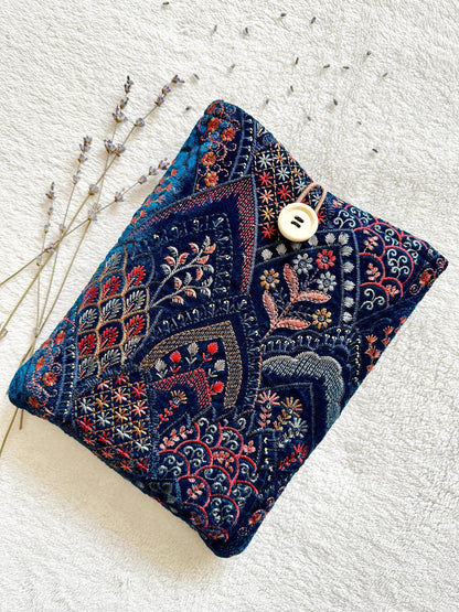 Embroidered Floral Navy Book Sleeve