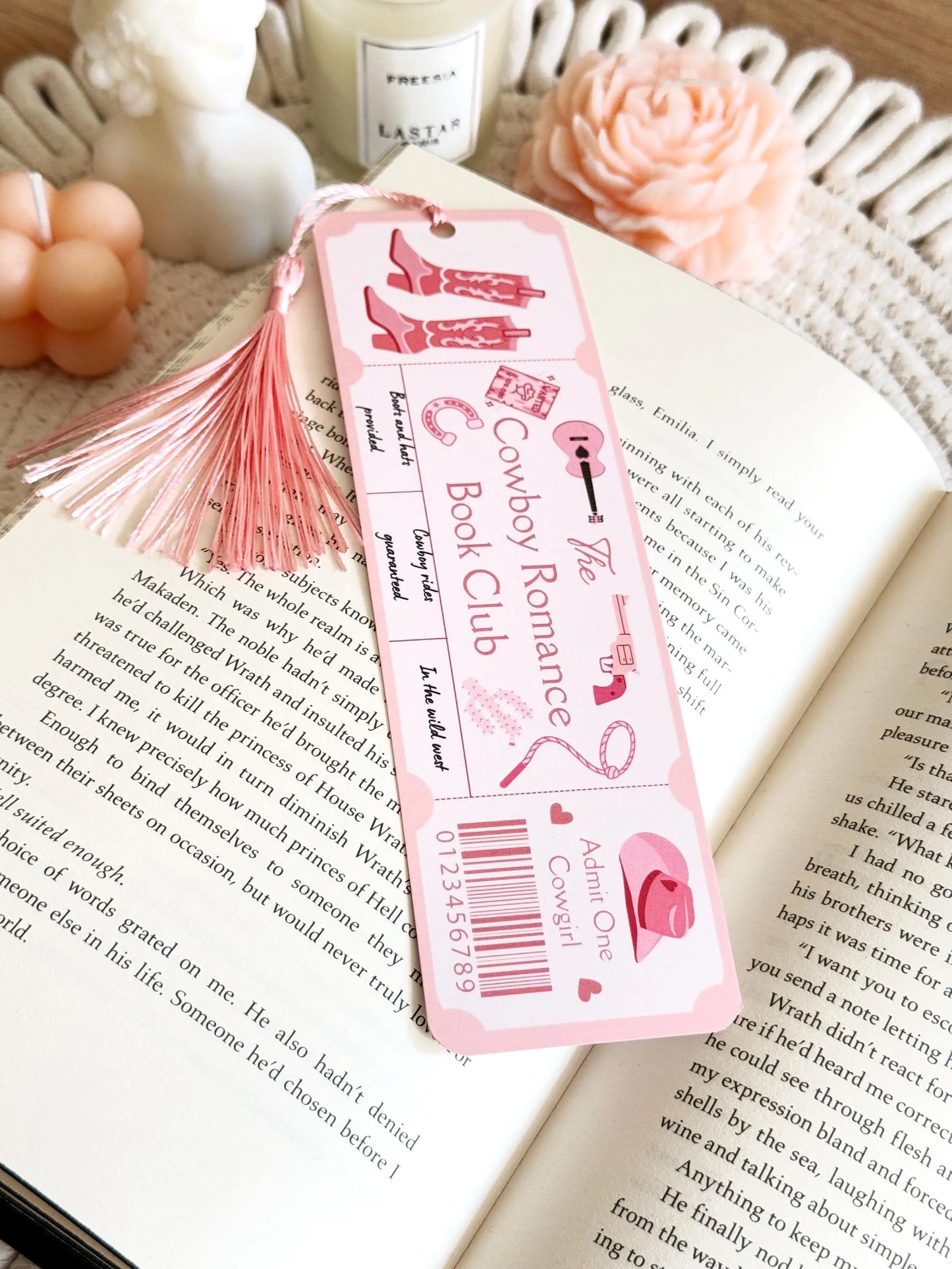 Cowboy Romance Book Club Ticket Bookmark with Tassel