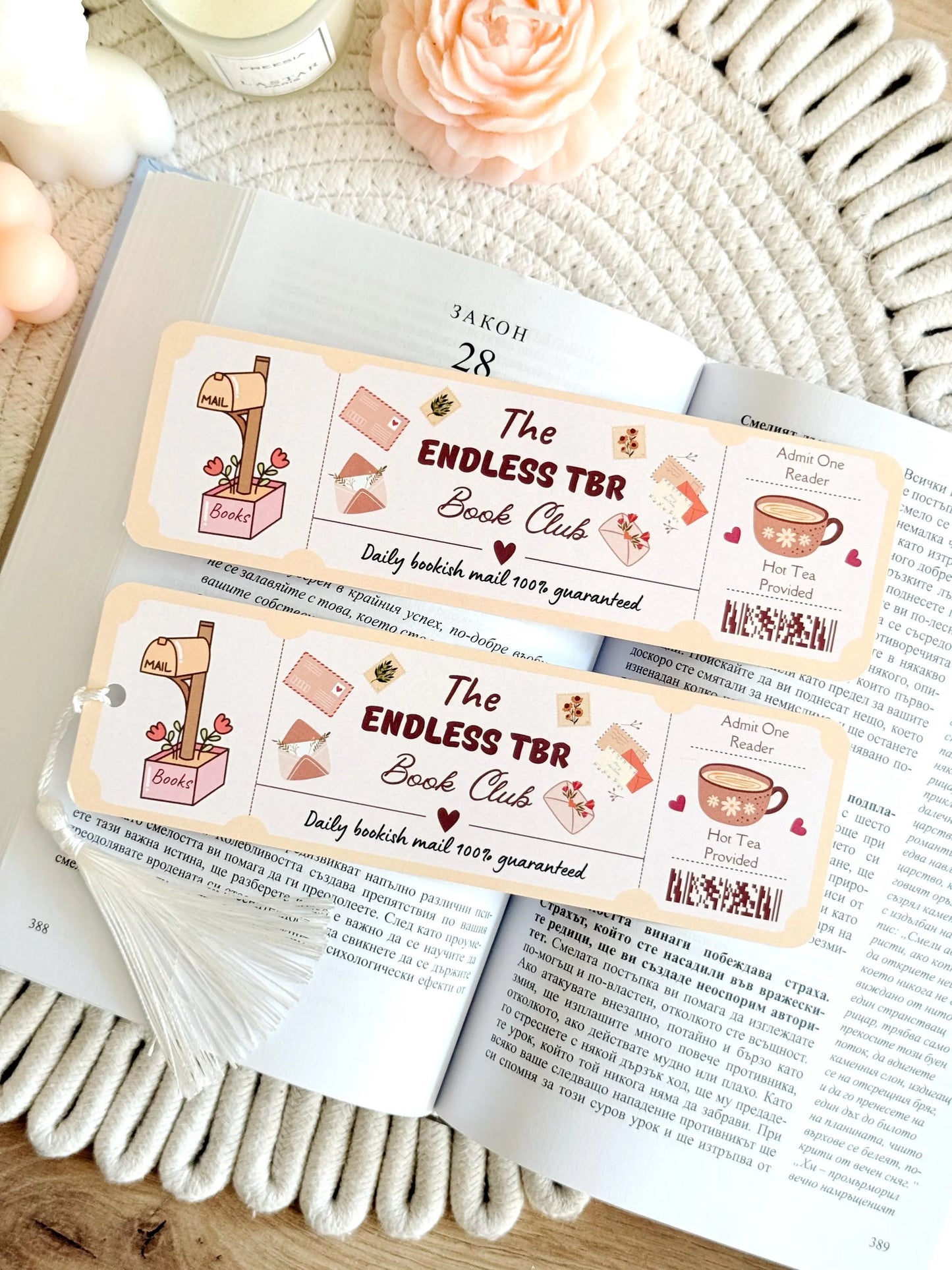 TBR Book Club Ticket Bookmark with Tassel