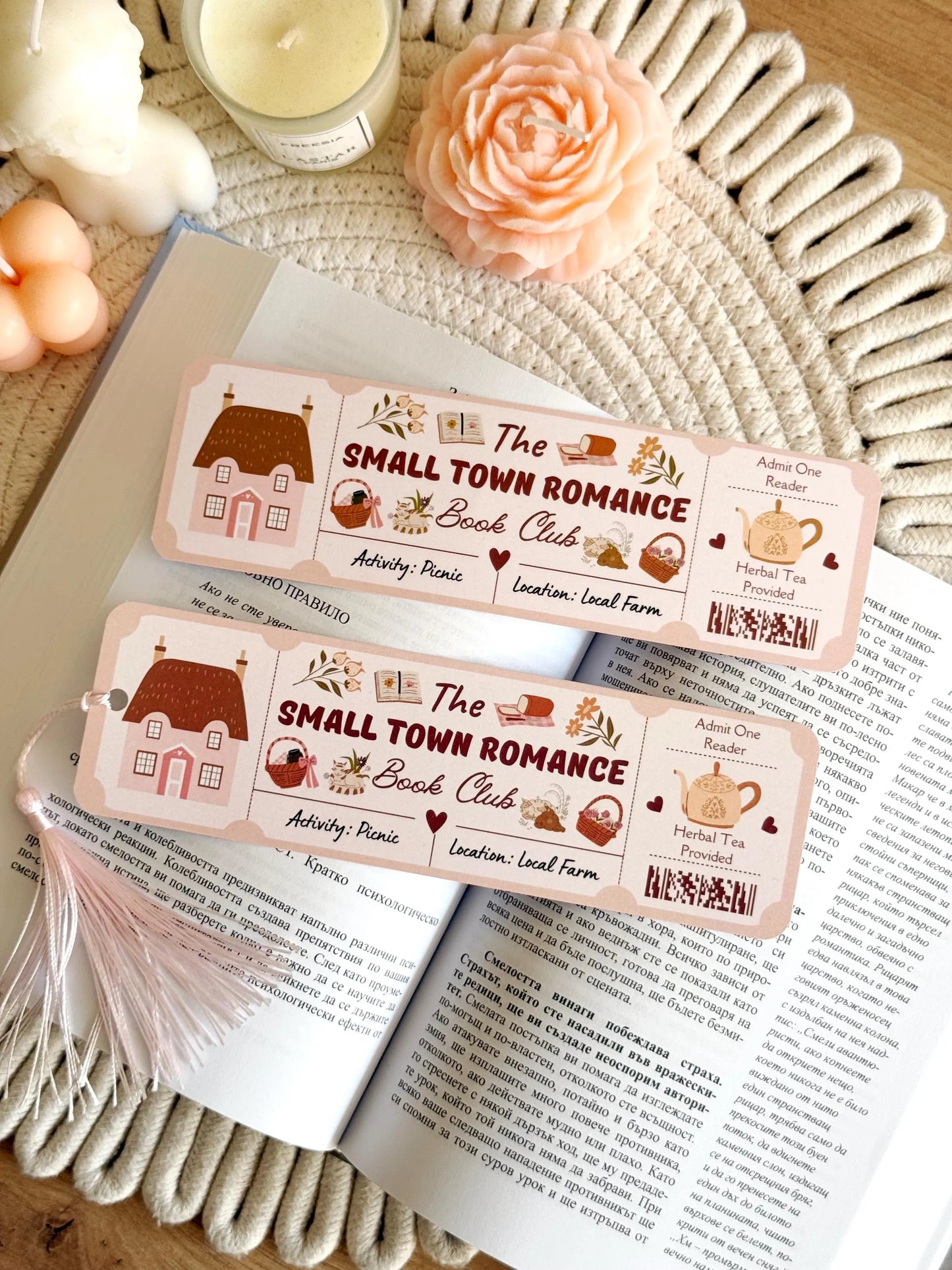Small Town Romance Book Club Ticket Bookmark with Tassel