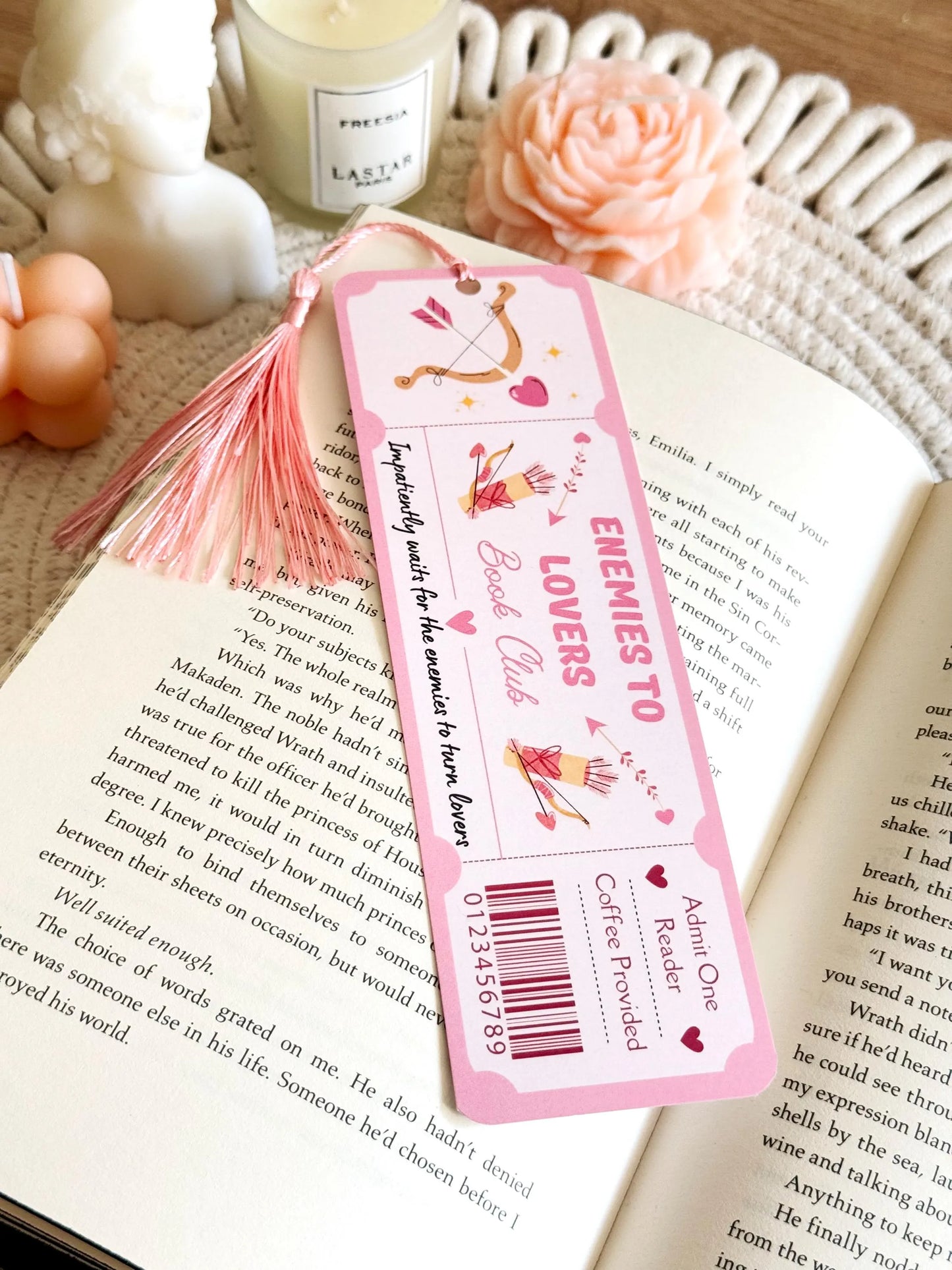 Enemies to Lovers Book Club Ticket Bookmark with Tassel