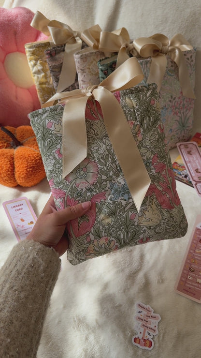 William Morris Bow Tie Book Sleeve (Green & Pink)