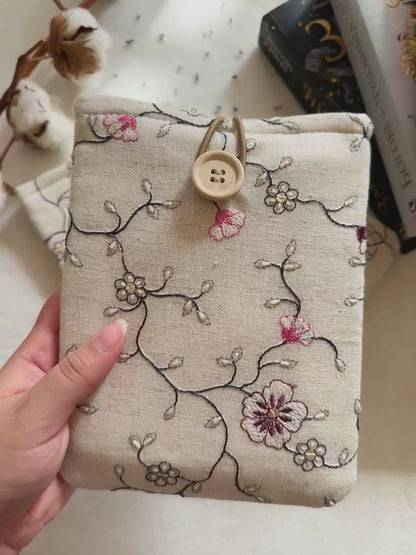 Embroidered Beige Floral E-Reader Sleeve